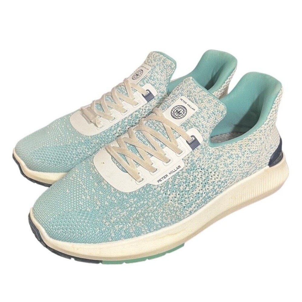 Peter Millar Apollo Sneakers Womens 7.5 Mountain Dew Blue White Knit LF22EF11